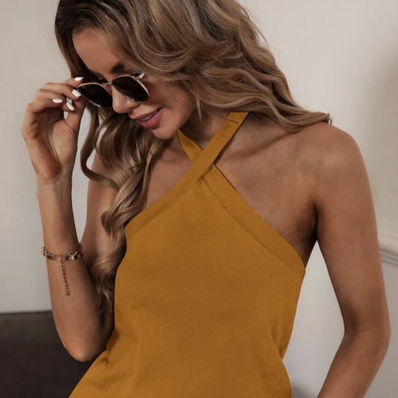 Yellow Backless Halter Top - Picture 4 of 6